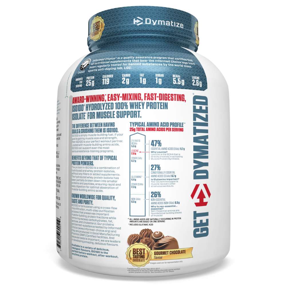 Dymatize Nutrition ISO100 Gourment Chocolate with Hydrolyzed 100% Whey Isolate Protein, Gluten Free, Fast Digestion, 5 lbs, 2.26 Kg | Product Expiry - 30/June/2025