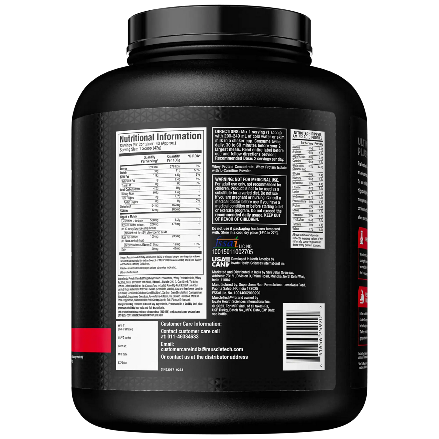 MUSCLETECH NITROTECH RIPPED CHOCOLATE FUDGE BROWNIE 1.81 KG | Fat Loss & Muscle Recovery | Free Shipping | Product Expiry - May 2026