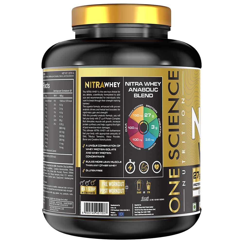 One Science Nutrition (OSN) Nitra Whey - DAA, Tribulus Terrestis, Maca powder and Boron & Creatine Monohydrate | 27g Protein, 3g Creatine, 5.2g Glutamine, 6.6g BCAA - 5lbs - Chocolate Brownie | Product Expiry - 06/2027