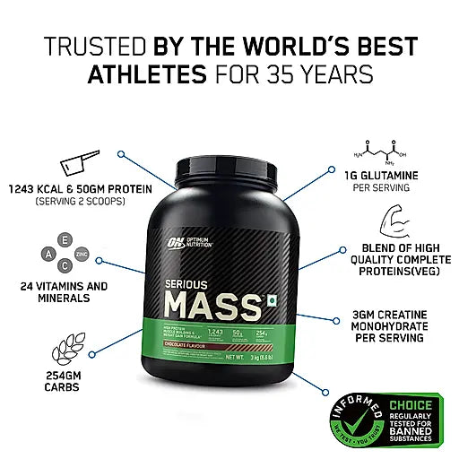 OPTIMUM NUTRITION SERIOUS MASS GAINER CHOCOLATE 3 KG (6.6 LBS) | Product Expiry - Jan 2027