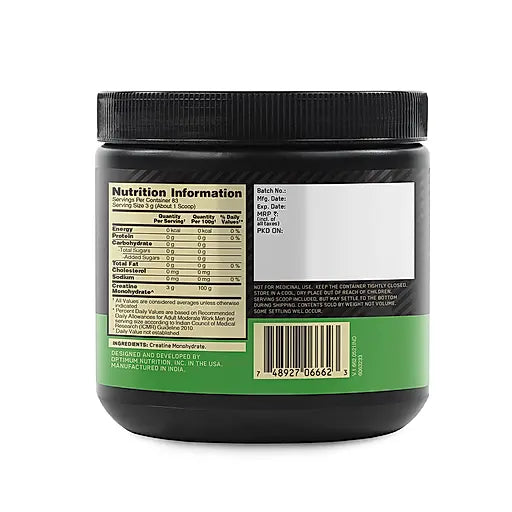 Optimum Nutrition (ON) Micronized Creatine Powder 250 Gram | Unflavoured | Product Expiry - Feb 2026 |India Free Delivery