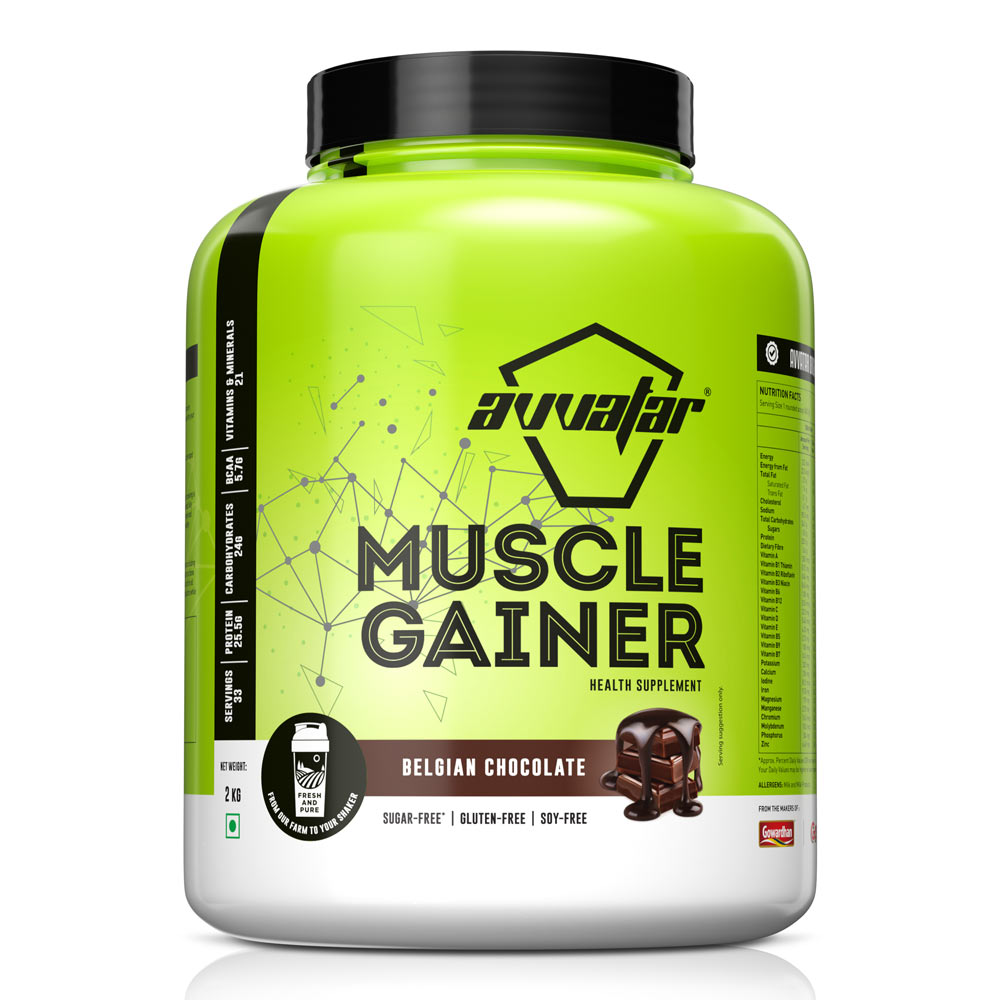 Avvatar Muscle Mass Gainer 2kg | Belgian Chocolate | 33 Servings | Sugar free | Gluten free | Soy free | Product Expiry - 20/01/27