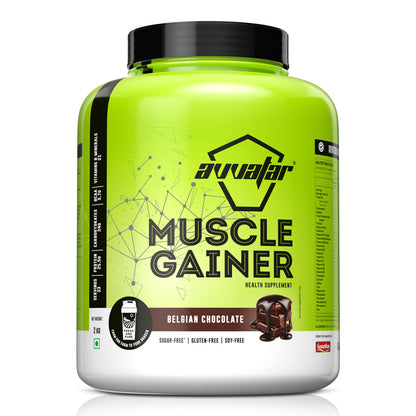 Avvatar Muscle Mass Gainer 2kg | Belgian Chocolate | 33 Servings | Sugar free | Gluten free | Soy free | Product Expiry - 20/01/27