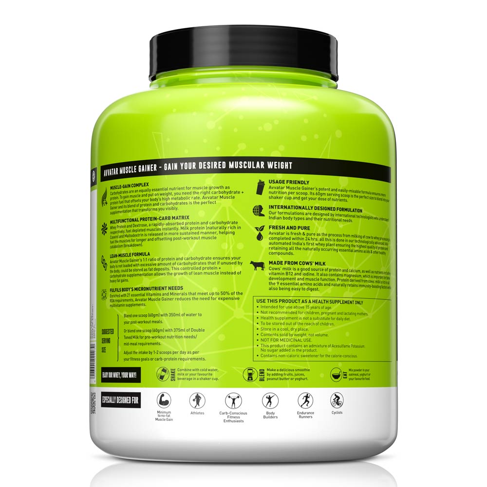 Avvatar Muscle Mass Gainer 2kg | Belgian Chocolate | 33 Servings | Sugar free | Gluten free | Soy free | Product Expiry - 20/01/27