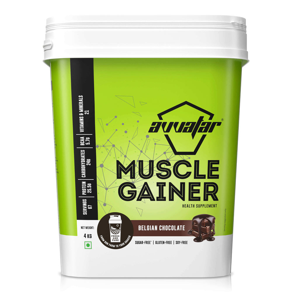 Avvatar Muscle Mass Gainer 4 kg | Belgian Chocolate | 67 Servings | Sugar free | Gluten free | Soy free | Product Expiry - Dec 2026
