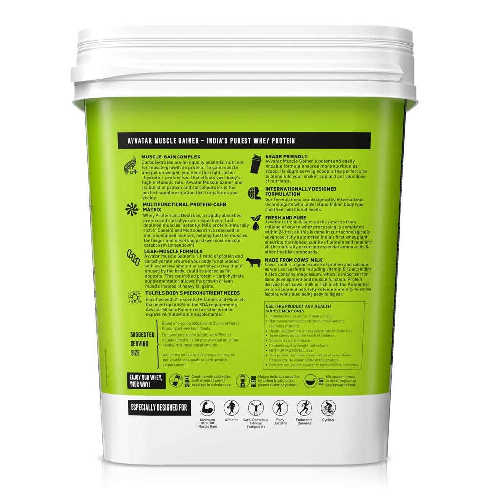Avvatar Muscle Mass Gainer 4 kg | Belgian Chocolate | 67 Servings | Sugar free | Gluten free | Soy free | Product Expiry - Dec 2026