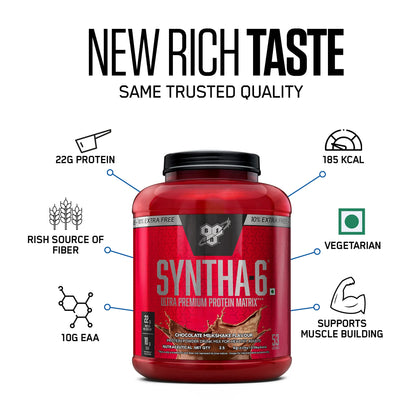 BSN Syntha-6 Protein Powder - 2.5 Kg (5.5 Lb), Chocolate Milkshake | Product Expiry - May 2026