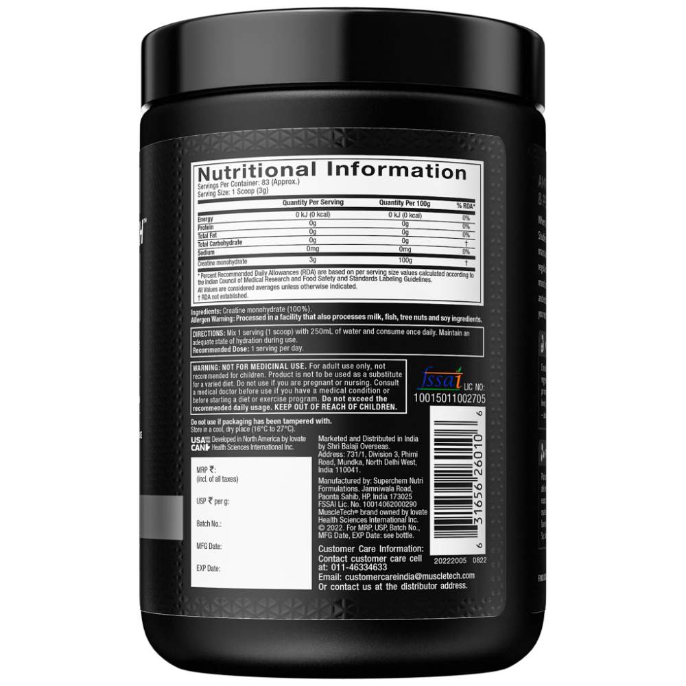 MuscleTech Platinum 100% Creatine - 250 gm (0.55 Lb), Unflavoured |Muscle Strenght | Free Delivery | Product Expiry - 30/June/27
