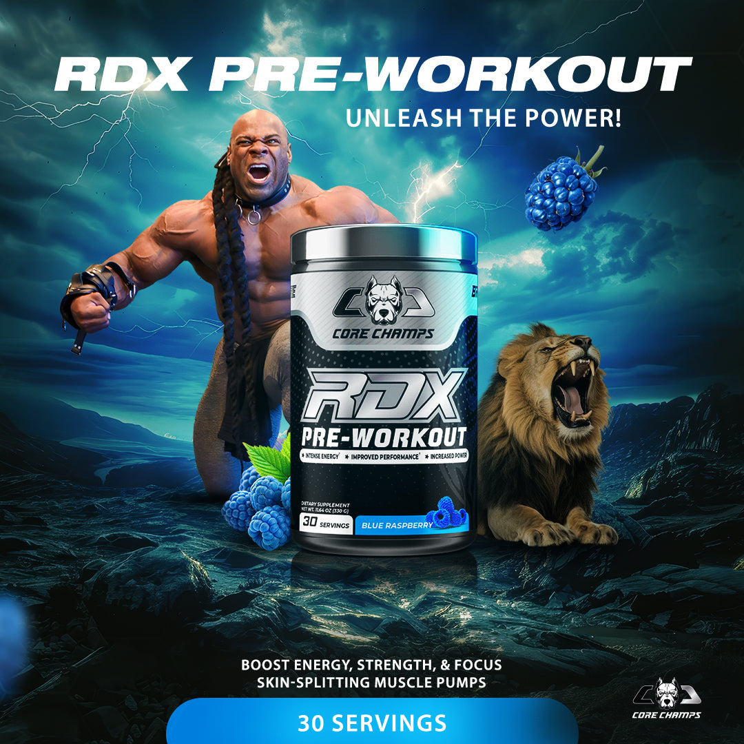 Core Champ RDX Pre-Workout Blue Raspberry 420Gm | 400mg Caffeine | 3000mg Beta-Alanine & L-Citrulline | Free Delivery | Product Expiry - Mar/2026 |