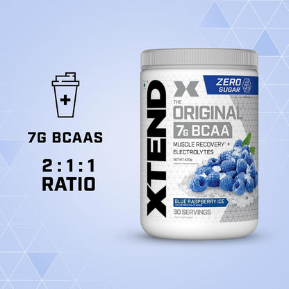 Xtend Original BCAA Powder Blue Raspberry Ice  - Sugar Free Workout Muscle Recovery Drink with 7g BCAA | Amino Acid Supplement with L Glutamine & Electrolytes - 420 Gms | Product Expiry-30 April 2026
