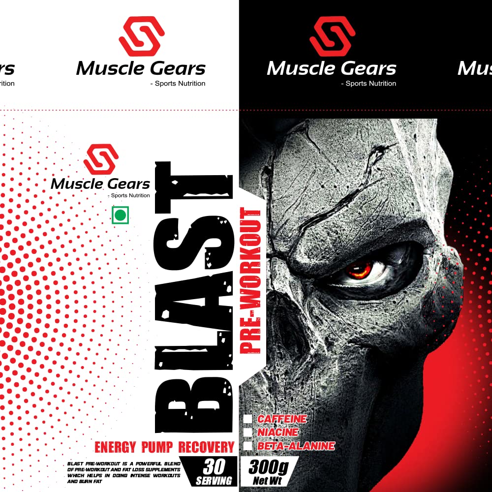 Muscle Gears Blast Pre-Workout Green Apple 300gm | CAFFEINE | NIACINE | BETA-ALANINE | 30 SERVINGS | Product Expiry - JULY/2025