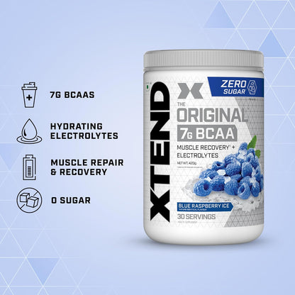 Xtend Original BCAA Powder Blue Raspberry Ice  - Sugar Free Workout Muscle Recovery Drink with 7g BCAA | Amino Acid Supplement with L Glutamine & Electrolytes - 420 Gms | Product Expiry-30 April 2026