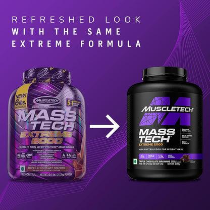 MuscleTech Veg Mass Gainer-Triple Chocolate Browmnie 3Kg - MassTech Extreme 2000 High Protein Food For Weight Gainer (30g Protein, 1062 Kcal,1.5g Creatine & Added Vitamin,Minerals) | Product Expiry - Dec/2026