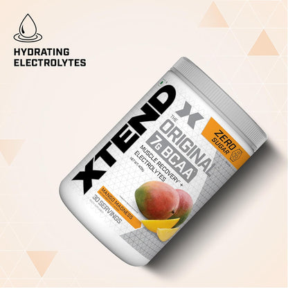 Xtend Original BCAA Powder Mango Madness  - Sugar Free Workout Muscle Recovery Drink with 7g BCAA | Amino Acid Supplement with L Glutamine & Electrolytes - 405 Gms | Product Expiry-02 April 2025