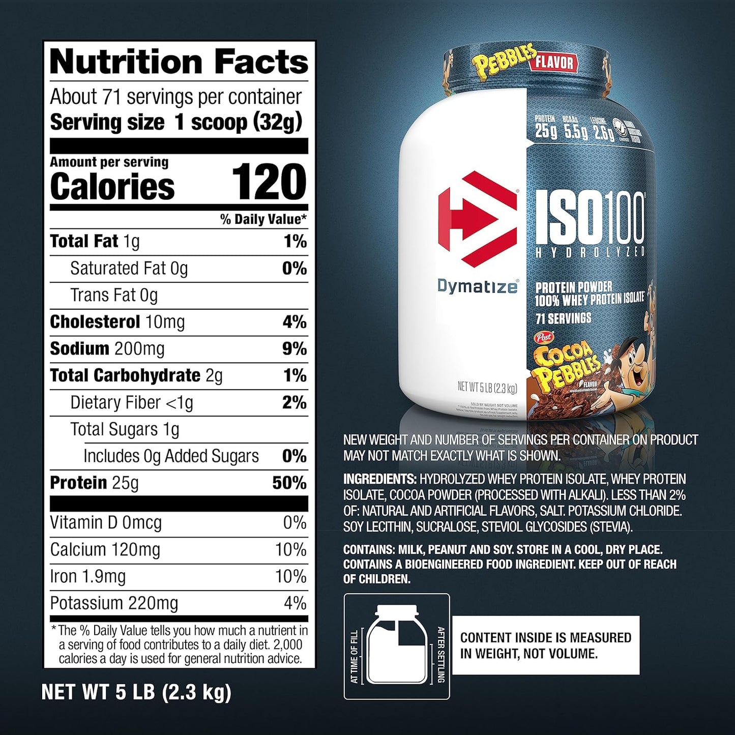 Dymatize Nutrition ISO100 Cocoa Pebbles with Hydrolyzed 100% Whey Isolate Protein, Gluten Free, Fast Digestion, 5 lbs, 2.26 Kg  | Product Expiry - June 2025