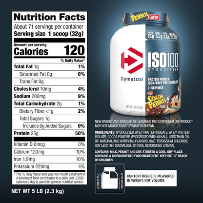 Dymatize Nutrition ISO100 Cocoa Pebbles with Hydrolyzed 100% Whey Isolate Protein, Gluten Free, Fast Digestion, 5 lbs, 2.26 Kg  | Product Expiry - June 2025