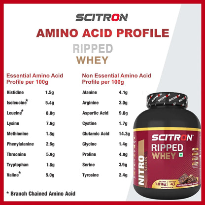 Scitron Ripped Whey Protein Powder 1.81 Kg- Chocolate Fudge Brownie| (30g Protein, 500mg L-Carnitine, 300mg CLA) | Weight Loss | Free Delivery | Product Expiry - 15/05/26
