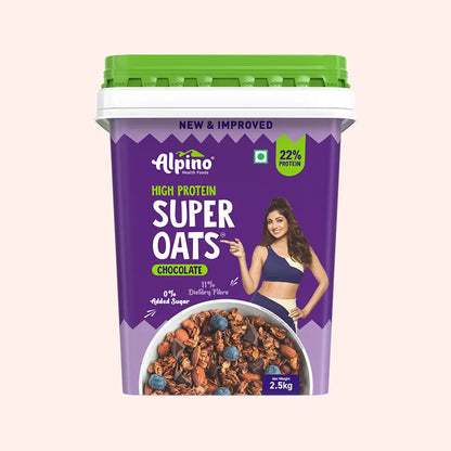 Alpino High Protein Super Rolled Oats Chocolate 2.5 Kg | 22g of Protein | Gluten Free | Free Delivery