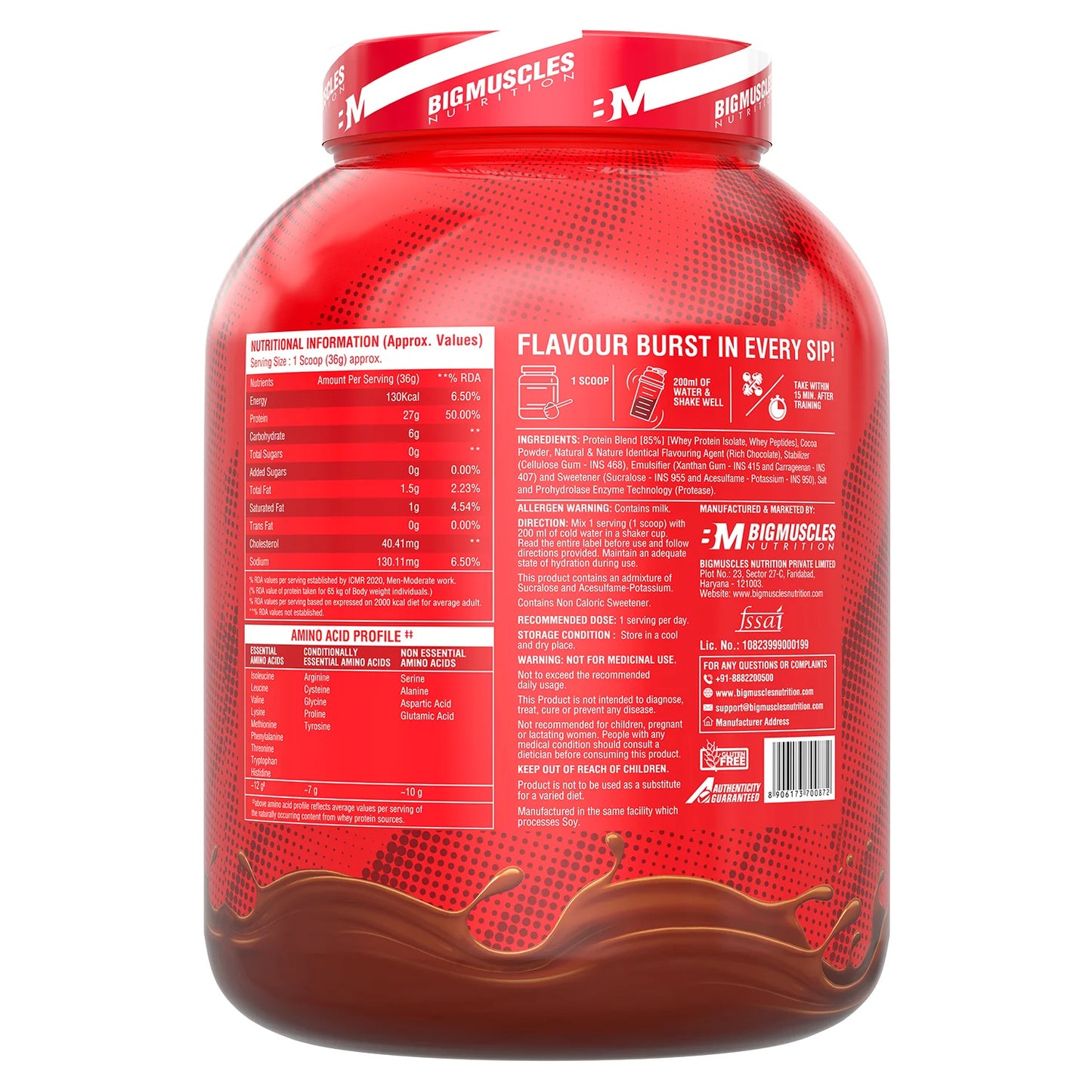 Bigmuscles Nutrition Nitric Whey Rich Chocolate 2Kg | 27g Isolate Whey Protein | ProHydrolase Enzyme Tech. for Faster Absorption & Lean Muscle Growth | Free Delivery | Product Expiry - 31/06/26