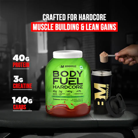 Bigmuscles Nutrition Body Fuel Hardcore Chocolate Eclair 3 Kg| Lean Muscle Mass Gainer | Complex Carbohydrates, | 724 Calories | Boosts Metabolism | Product Expiry - Sep 2026