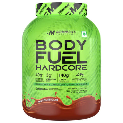 Bigmuscles Nutrition Body Fuel Hardcore Chocolate Eclair 3 Kg| Lean Muscle Mass Gainer | Complex Carbohydrates, | 724 Calories | Boosts Metabolism | Product Expiry - Sep 2026