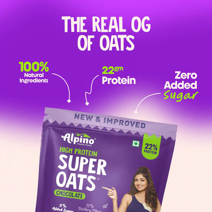 Alpino High Protein Super Rolled Oats Chocolate 1 Kg | 22g of Protein | Gluten Free | Free Delivery