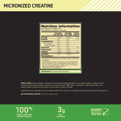 Optimum Nutrition (ON) Micronized Creatine Powder 250 Gram | Unflavoured | Product Expiry - Feb 2026 |India Free Delivery