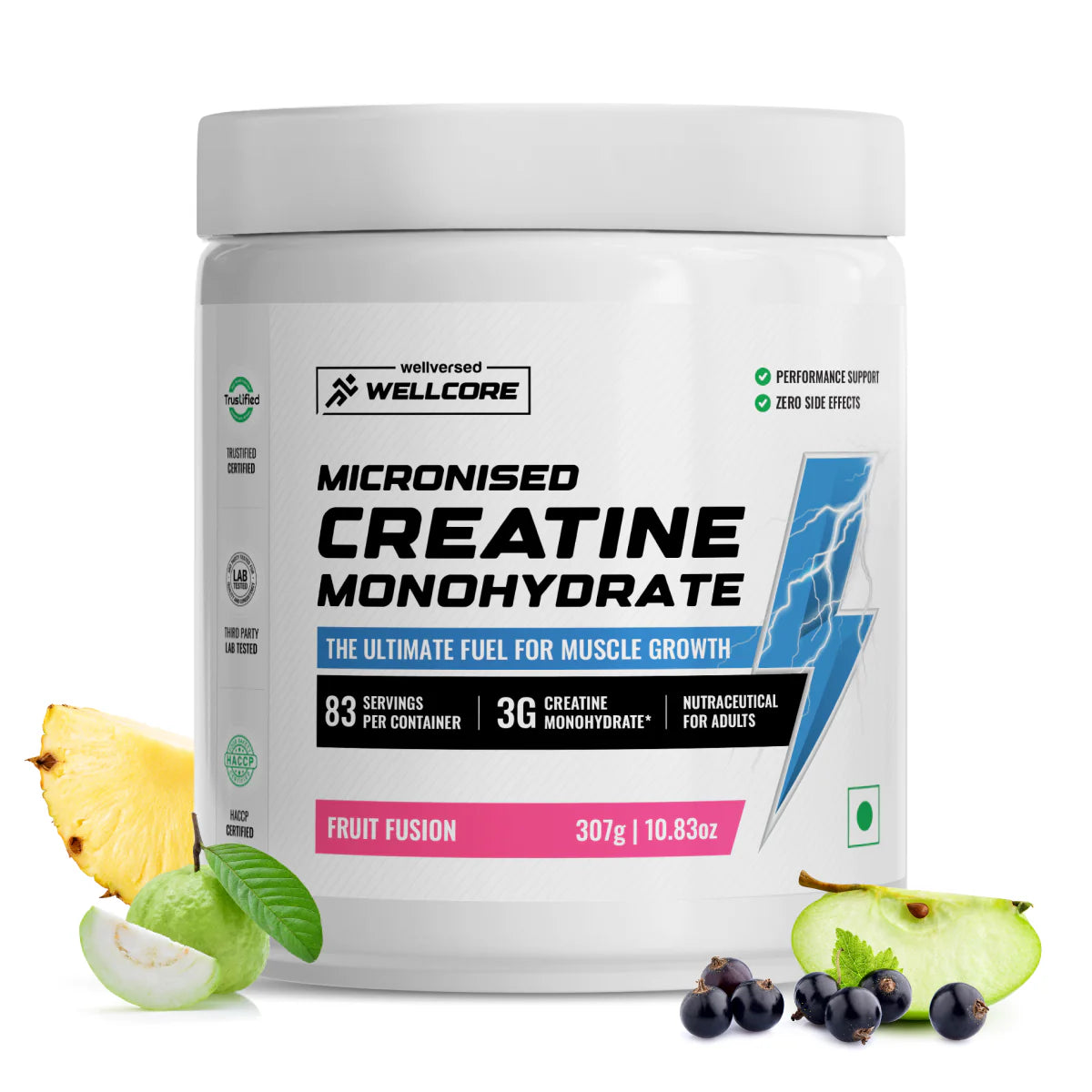 Wellcore - Pure Micronised Creatine Monohydrate (307g, 83 Servings) | Lab Tested | Fruit Fusion | Product Expiry - 17/01/2026 | India Free Delivery