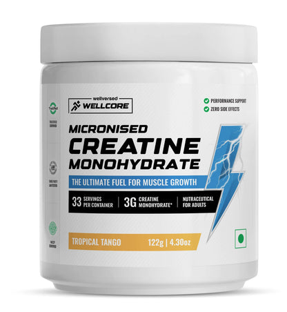 Wellcore - Pure Micronised Creatine Monohydrate (122g, 33 Servings) | Lab Tested | Tropical Tango | Product Expiry - 17/02/2026