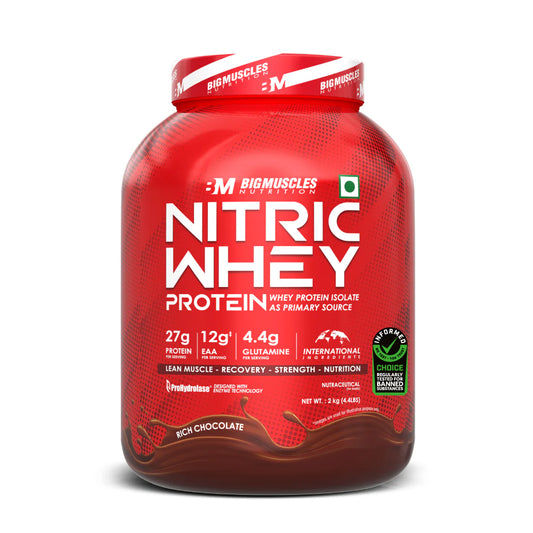 Bigmuscles Nutrition Nitric Whey Rich Chocolate 2Kg | 27g Isolate Whey Protein | ProHydrolase Enzyme Tech. for Faster Absorption & Lean Muscle Growth | Free Delivery | Product Expiry - 31/06/26