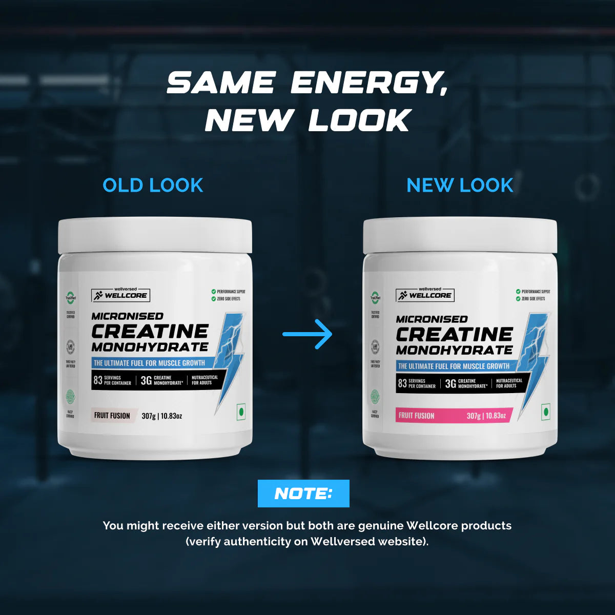 Wellcore - Pure Micronised Creatine Monohydrate (307g, 83 Servings) | Lab Tested | Fruit Fusion | Product Expiry - 17/01/2026 | India Free Delivery