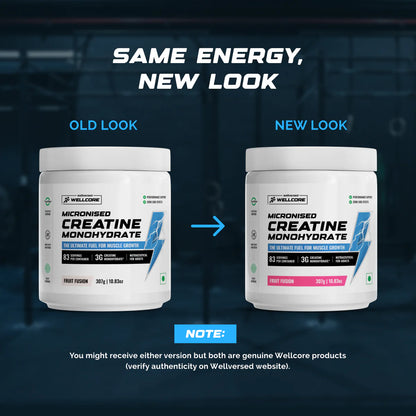 Wellcore - Pure Micronised Creatine Monohydrate (307g, 83 Servings) | Lab Tested | Fruit Fusion | Product Expiry - 17/01/2026 | India Free Delivery