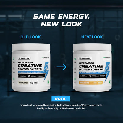 Wellcore - Pure Micronised Creatine Monohydrate (307g, 83 Servings) | Lab Tested | Tropical Tango | Product Expiry - 17/01/2026 | India Free Delivery