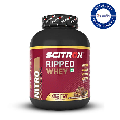 Scitron Ripped Whey Protein Powder 1.81 Kg- Chocolate Fudge Brownie| (30g Protein, 500mg L-Carnitine, 300mg CLA) | Weight Loss | Free Delivery | Product Expiry - 15/05/26