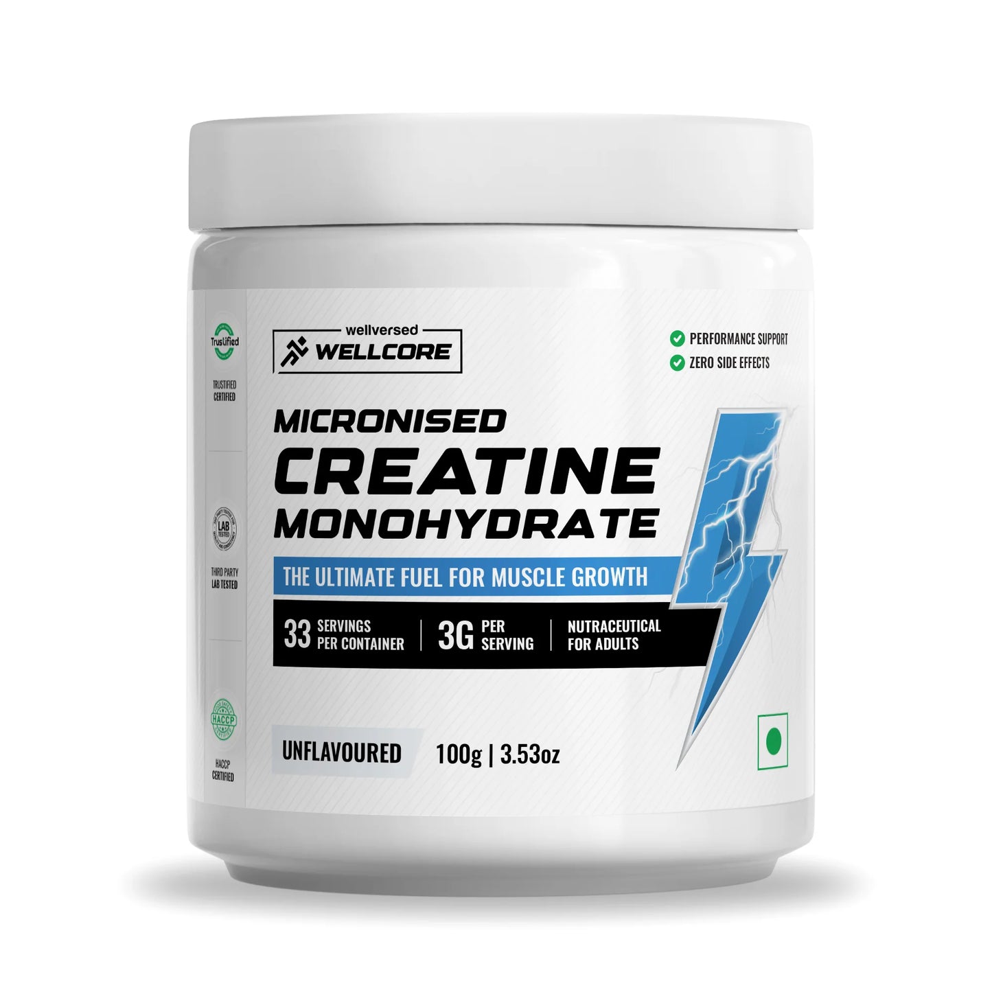 Wellcore - Micronised Creatine Monohydrate (100g, 33 Servings) | 100% Pure Creatine | Unflavored | Supports Athletic Performance and Power | Product Expiry - Jan 26
