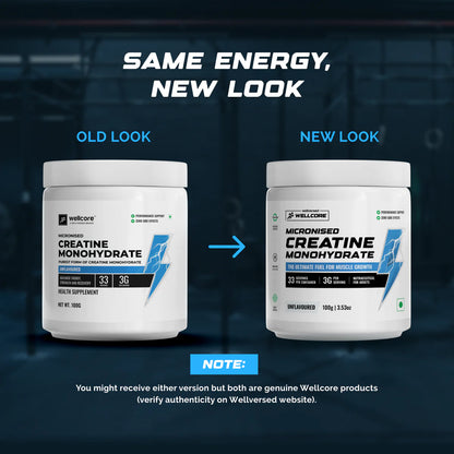 Wellcore - Micronised Creatine Monohydrate (100g, 33 Servings) | 100% Pure Creatine | Unflavored | Supports Athletic Performance and Power | Product Expiry - Jan 26