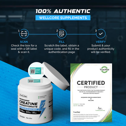 Wellcore - Micronised Creatine Monohydrate (100g, 33 Servings) | 100% Pure Creatine | Unflavored | Supports Athletic Performance and Power | Product Expiry - Jan 26