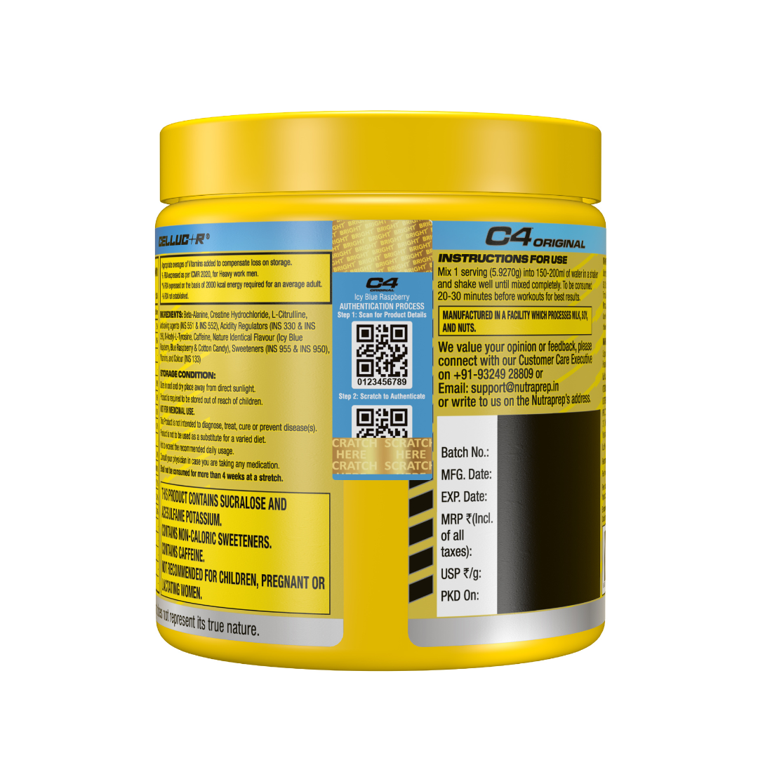C4 ORIGINAL PRE WORKOUT ICY BLUE RASPBERRY 30 SERVING - 178GM | Free Delivery | Use By - 31-05-2027
