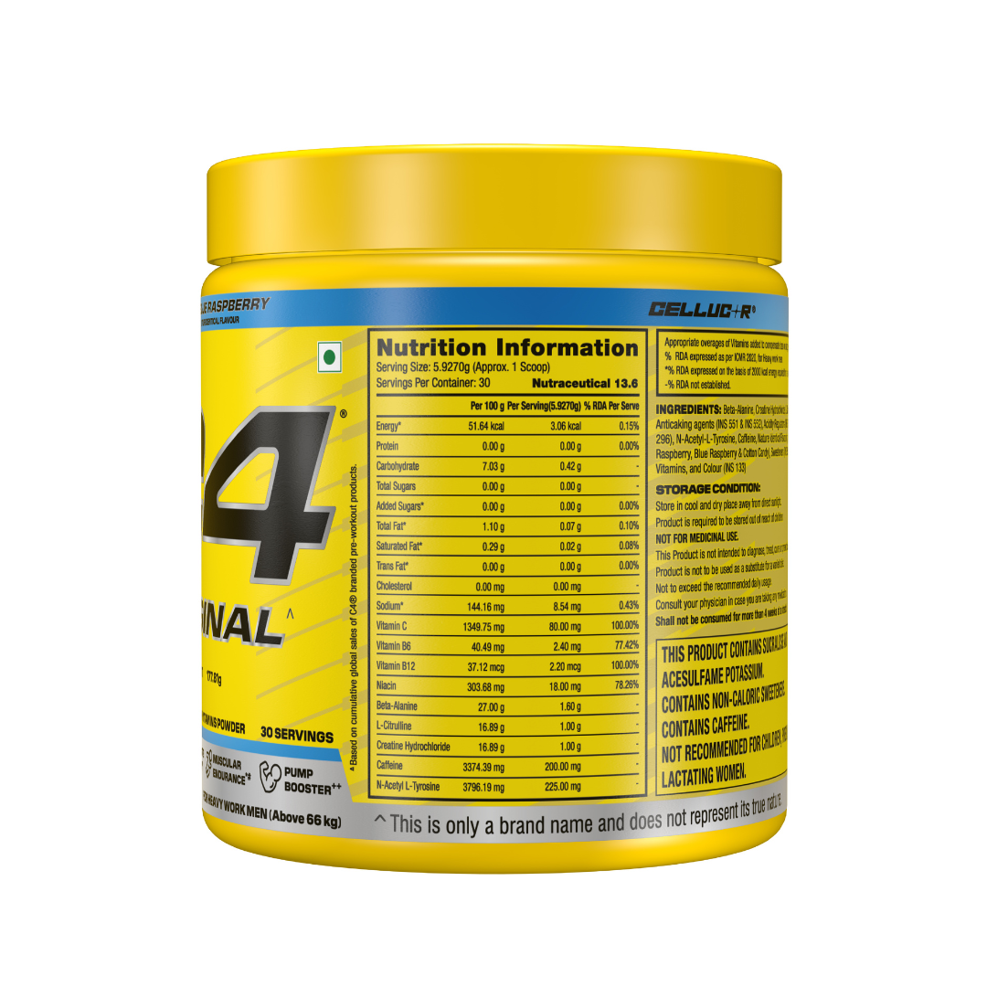 C4 ORIGINAL PRE WORKOUT ICY BLUE RASPBERRY 30 SERVING - 178GM | Free Delivery | Use By - 31-05-2027