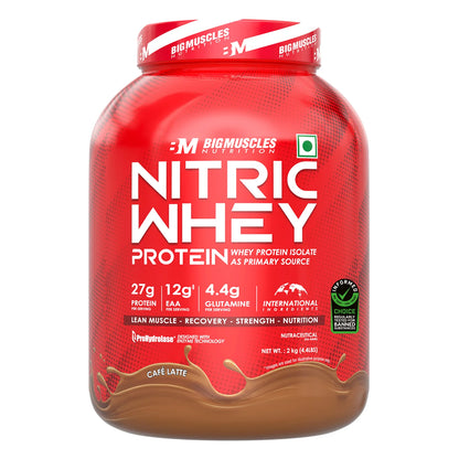 Bigmuscles Nutrition Nitric Whey Cafe Latte 2Kg | 27g Isolate Whey Protein | ProHydrolase Enzyme Tech. for Faster Absorption & Lean Muscle Growth | Free Delivery | Product Expiry - 30/04/26