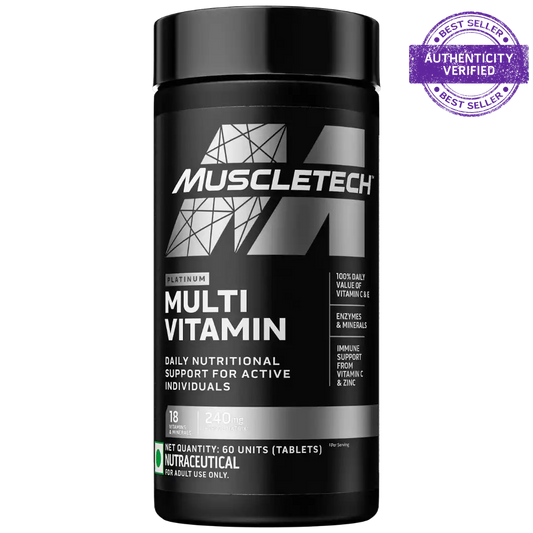MuscleTech Platinum Multivitamin, Vitamin C & Zinc for Immune Support, 18 Vitamins & Minerals, 60 Tablets | Product Expiry - 28 Feb 2027