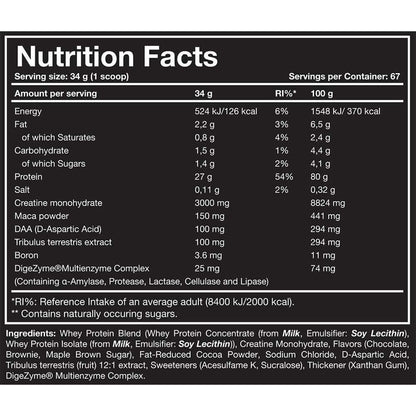 One Science Nutrition (OSN) Nitra Whey - DAA, Tribulus Terrestis, Maca powder and Boron & Creatine Monohydrate | 27g Protein, 3g Creatine, 5.2g Glutamine, 6.6g BCAA - 5lbs - Chocolate Brownie | Product Expiry - 06/2027