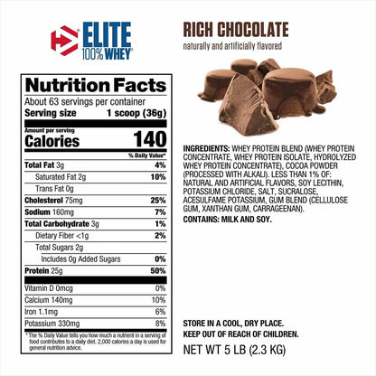 Dymatize Elite 100% Whey Protein, 2.27 kg (5 lb), Rich Chocolate |Free Delivery | Product Expiry - 12/2026
