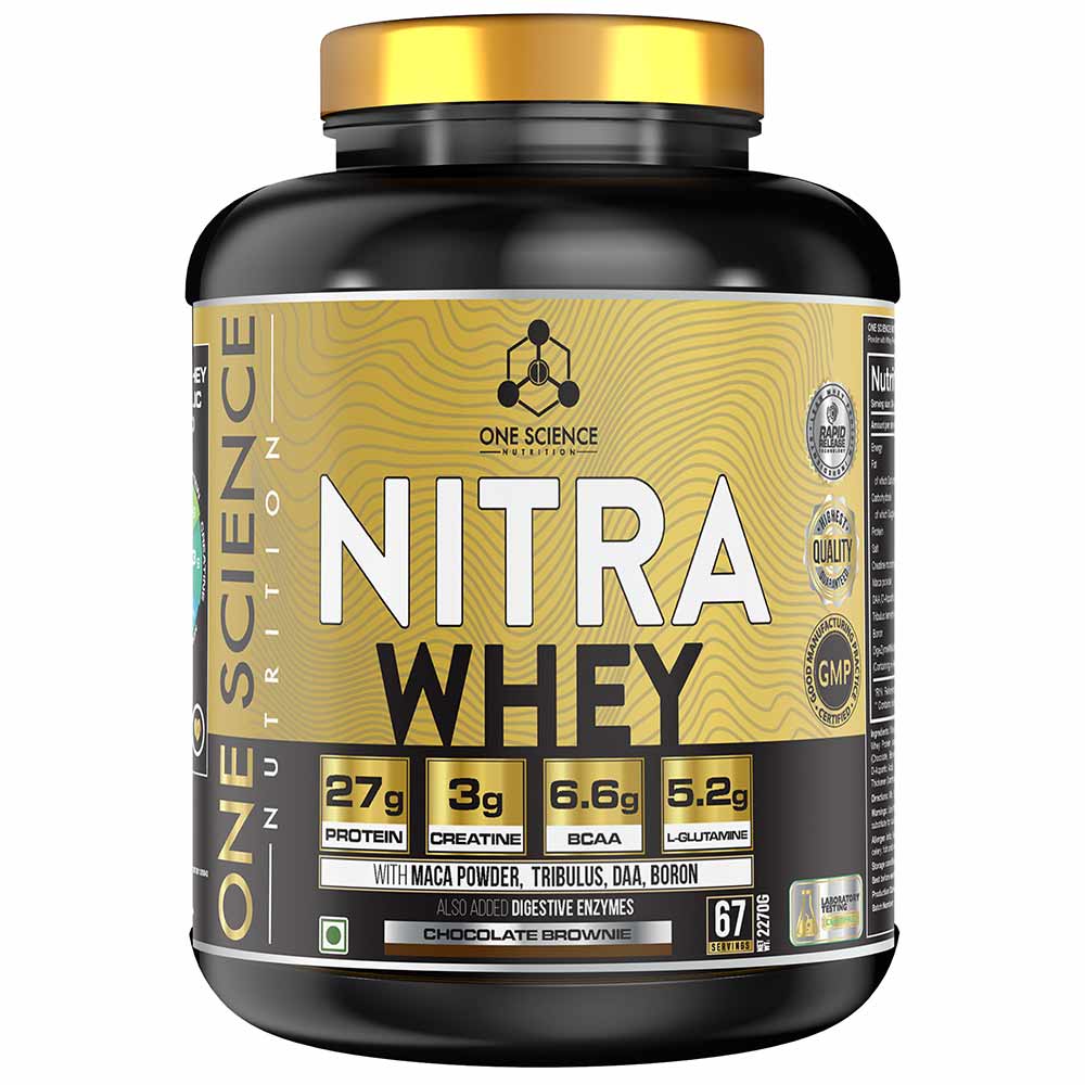One Science Nutrition (OSN) Nitra Whey - DAA, Tribulus Terrestis, Maca powder and Boron & Creatine Monohydrate | 27g Protein, 3g Creatine, 5.2g Glutamine, 6.6g BCAA - 5lbs - Chocolate Brownie | Product Expiry - 06/2027