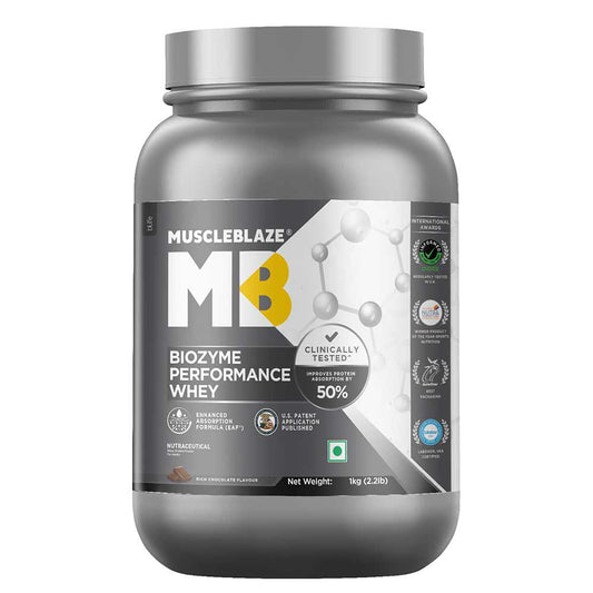 MuscleBlaze Biozyme Performance Whey, 1 kg (2.2 lb), Rich Chocolate| Free Delivery | Product Expiry - 27 Mar 2026