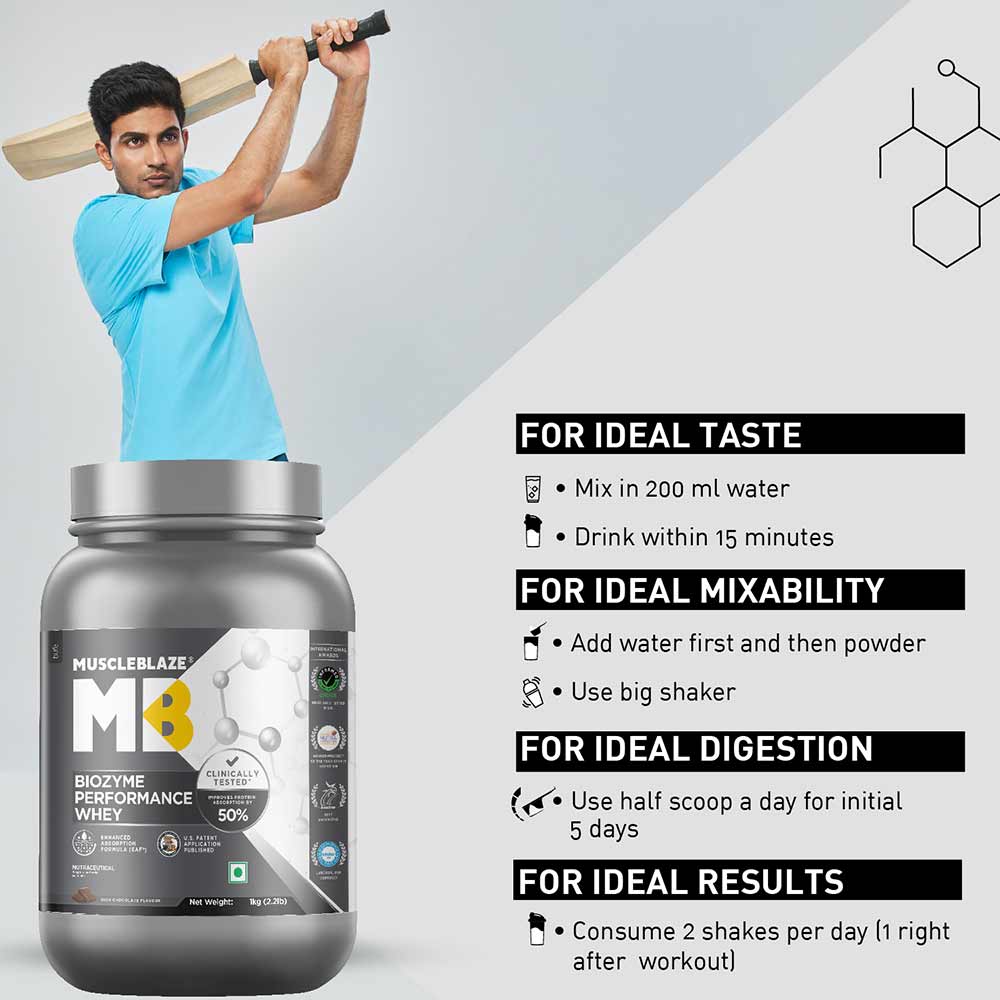 MuscleBlaze Biozyme Performance Whey, 1 kg (2.2 lb), Rich Chocolate| Free Delivery | Product Expiry - 27 Mar 2026