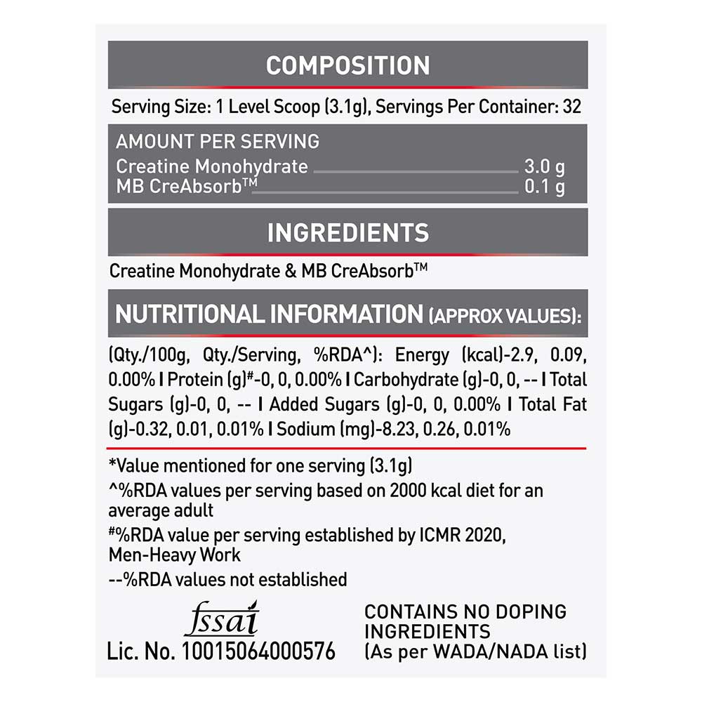 MuscleBlaze Creatine Monohydrate CreAMP, 100 g (0.22 lb) | Unflavoured | Product Expiry - 12 Mar 26