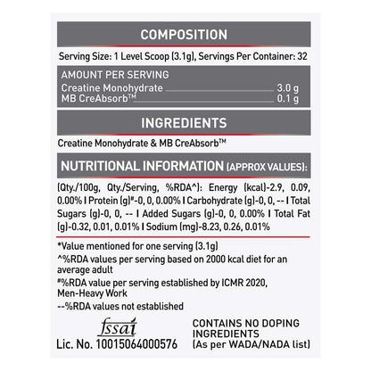 MuscleBlaze Creatine Monohydrate CreAMP, 100 g (0.22 lb) | Unflavoured | Product Expiry - 12 Mar 26