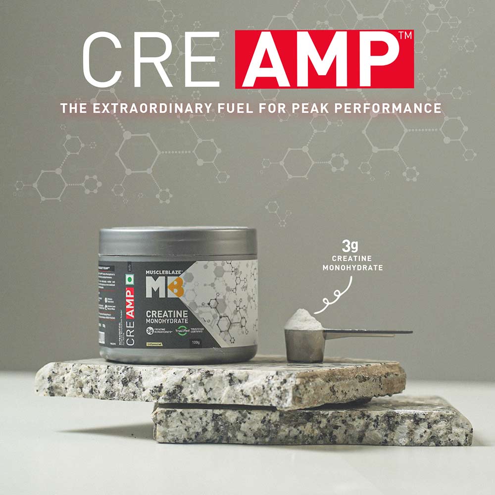 MuscleBlaze Creatine Monohydrate CreAMP, 100 g (0.22 lb) | Unflavoured | Product Expiry - 12 Mar 26