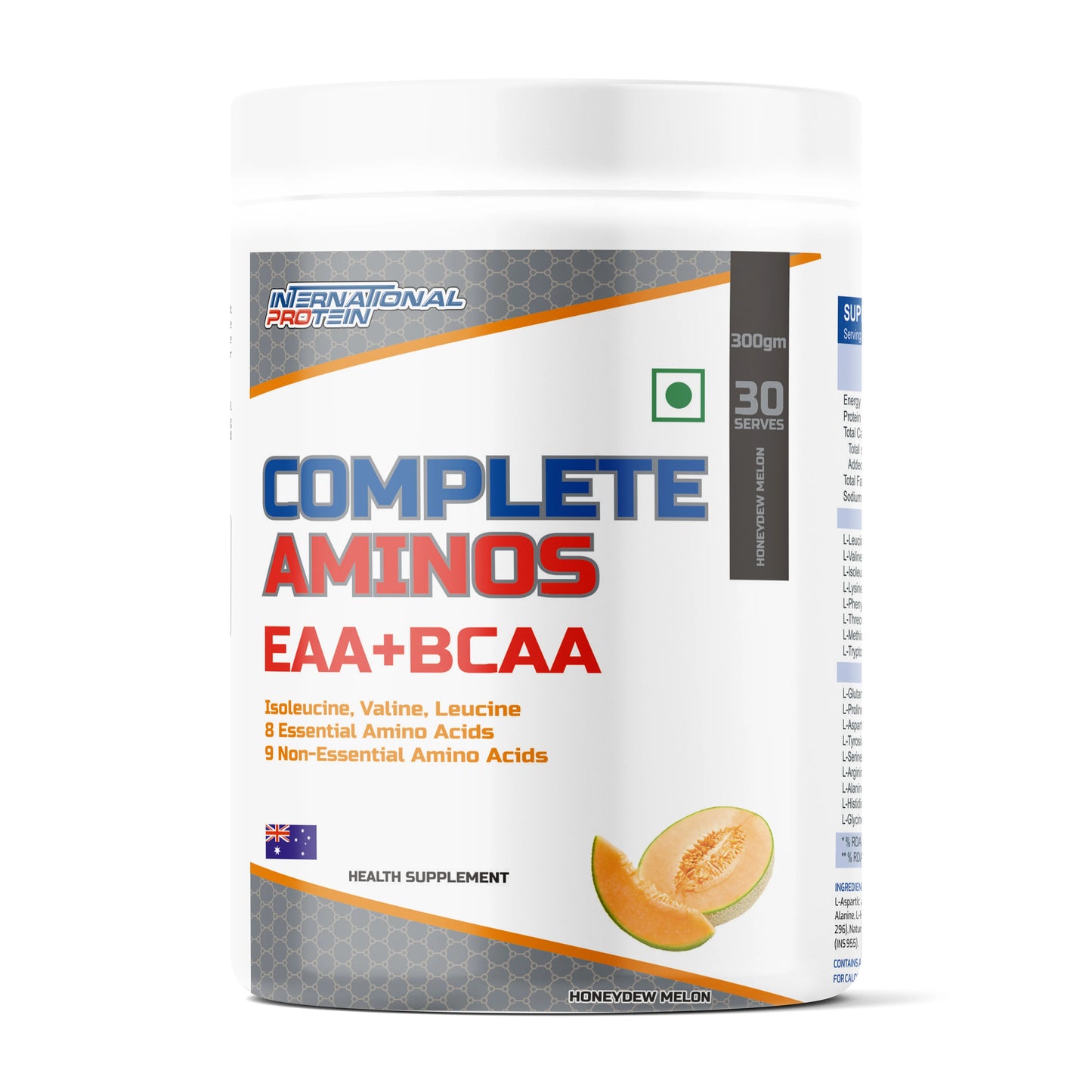 International Protein Complete Aminos EAA+ BCAA - 300 gm (0.66 Lb), Honeydew Melon | Product Expiry - Nov 2025